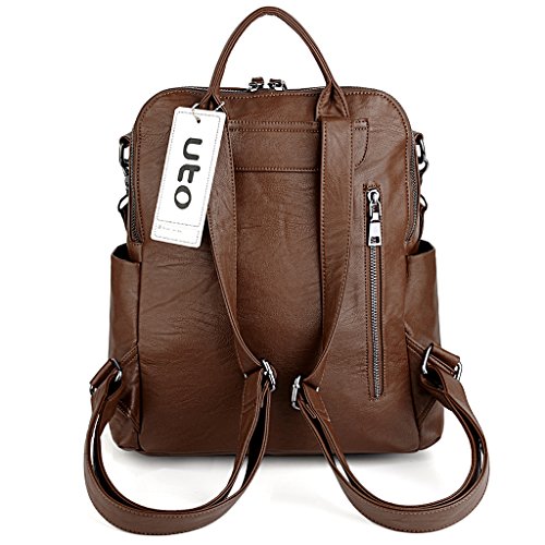 UTO Mujer Bolso Mochila de Dama Bolso Escolar de Cuero Sintético 3 Maneras Bolso para Viajar Diario con Correa Marrón UTO Mujer Bolso Mochila de Dama Bolso Escolar de Cuero Sintético 3 Maneras Bolso para Viajar Diario con Correa Marrón
