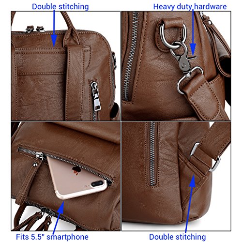 UTO Mujer Bolso Mochila de Dama Bolso Escolar de Cuero Sintético 3 Maneras Bolso para Viajar Diario con Correa Marrón UTO Mujer Bolso Mochila de Dama Bolso Escolar de Cuero Sintético 3 Maneras Bolso para Viajar Diario con Correa Marrón