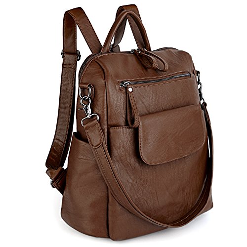 UTO Mujer Bolso Mochila de Dama Bolso Escolar de Cuero Sintético 3 Maneras Bolso para Viajar Diario con Correa Marrón UTO Mujer Bolso Mochila de Dama Bolso Escolar de Cuero Sintético 3 Maneras Bolso para Viajar Diario con Correa Marrón