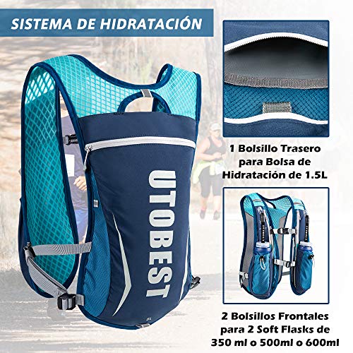 UTOBEST Mochila Hidratacion Trail Running 5L Ligera Chaleco Hidratacion Running Hombre Mujer para Correr Ciclismo