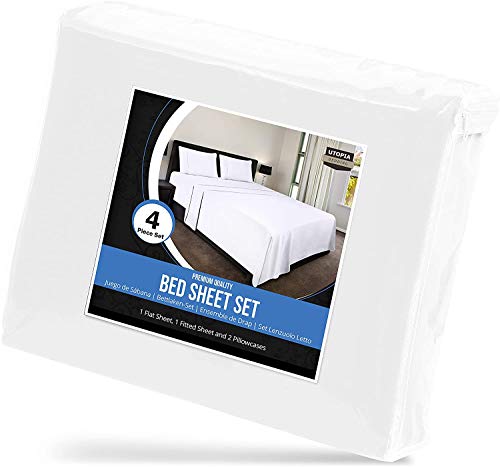 Utopia Bedding Juego Sábanas de Cama - Microfibra Cepillada - Sábanas y 2 Fundas de Almohada - (Cama 180, Blanco)