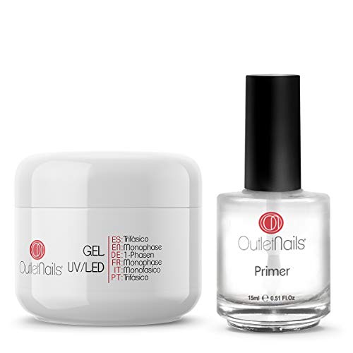 UV Gel Trifasico 3en1 50ml + Primer 15ml sin acido | Para uñas de gel de Outlet Nails