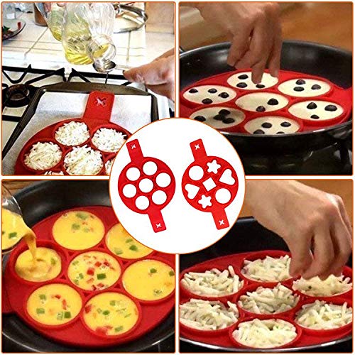 U&X Molde de Silicona Antiadherente para Huevos Redondos, Donuts, Magdalenas, Tortitas, moldes de corazón de Silicona Rojo Pack de 2 U&X Molde de Silicona Antiadherente para Huevos Redondos, Donuts, Magdalenas, Tortitas, moldes de corazón de Silicona Rojo Pack de 2