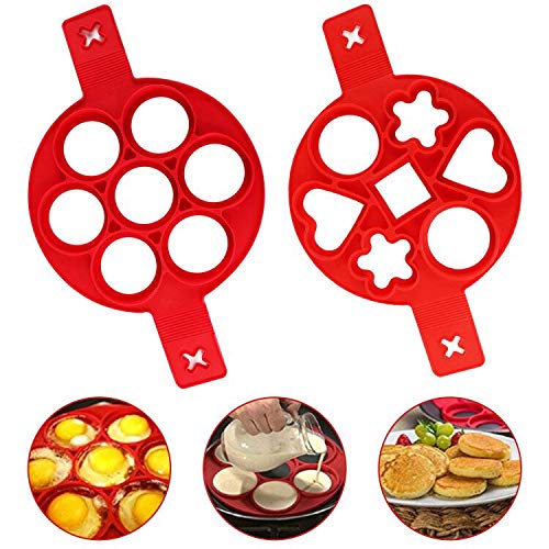 U&X Molde de Silicona Antiadherente para Huevos Redondos, Donuts, Magdalenas, Tortitas, moldes de corazón de Silicona Rojo Pack de 2 U&X Molde de Silicona Antiadherente para Huevos Redondos, Donuts, Magdalenas, Tortitas, moldes de corazón de Silicona Rojo Pack de 2
