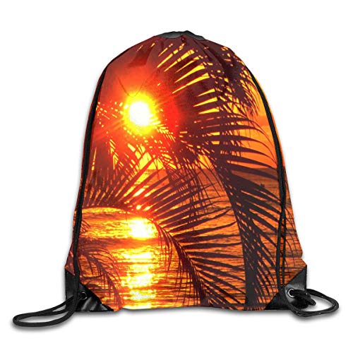 uykjuykj Bolsos De Gimnasio,Mochilas,Drawstring Bag Gallery Hawaii Sunset Palm Tree Gym Hiking Travel Designer Color 02 Lightweight Unique 17x14 IN