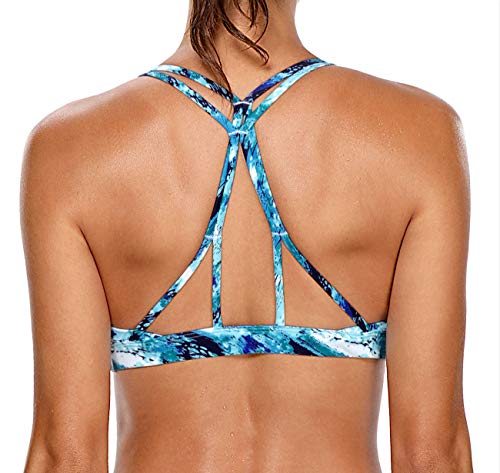 V FOR CITY Sujetador deportivo para mujer con sujetador acolchado y sujeción firme sin aros, espalda cruzada, copas moldeadas Fitness Yoga Bustier azul S