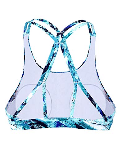 V FOR CITY Sujetador deportivo para mujer con sujetador acolchado y sujeción firme sin aros, espalda cruzada, copas moldeadas Fitness Yoga Bustier azul S