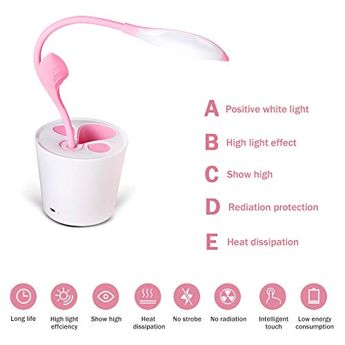 VADIV Lámpara de Escritorio LED Infantil Lámpara de Mesa USB de Carga Brillo de 3 Niveles Control Táctil Recargable Flexo Lectura Protección para Los Ojos Niños - Rosa VADIV Lámpara de Escritorio LED Infantil Lámpara de Mesa USB de Carga Brillo de 3 Niveles Control Táctil Recargable Flexo Lectura Protección para Los Ojos Niños - Rosa