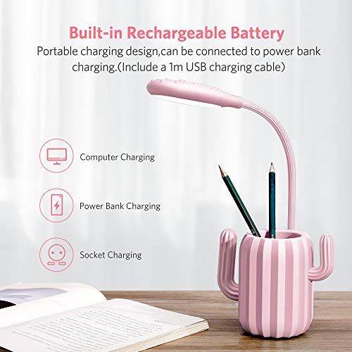 VADIV Lámpara Escritorio Led,Niño Cactus Flexo Lámpara de Mesa con Portalápices de Mesa USB Regulable Recargable 3 Modos Para Leer Estudiar Protege a Ojos - Rosa VADIV Lámpara Escritorio Led,Niño Cactus Flexo Lámpara de Mesa con Portalápices de Mesa USB Regulable Recargable 3 Modos Para Leer Estudiar Protege a Ojos - Rosa