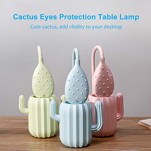 VADIV Lámpara Escritorio Led,Niño Cactus Flexo Lámpara de Mesa con Portalápices de Mesa USB Regulable Recargable 3 Modos Para Leer Estudiar Protege a Ojos - Rosa