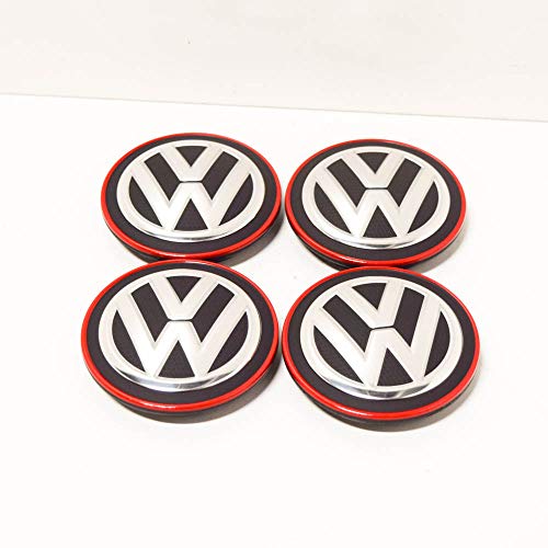 VAG Recambio Original Volkswagen - Juego 4 Piezas x Tapas Centro Ruedas Llantas de Aleación (Borde Cromado/Rojo), 5G0601171BLYC VAG Recambio Original Volkswagen - Juego 4 Piezas x Tapas Centro Ruedas Llantas de Aleación (Borde Cromado/Rojo), 5G0601171BLYC