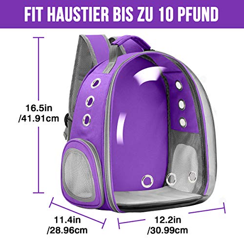 Vailge Mochila para mascotas, perros, gatos, mochila de espacio, portátil, bolsa de transporte para mascotas, viajes, transpirable, para gatos, perros pequeños (morado)