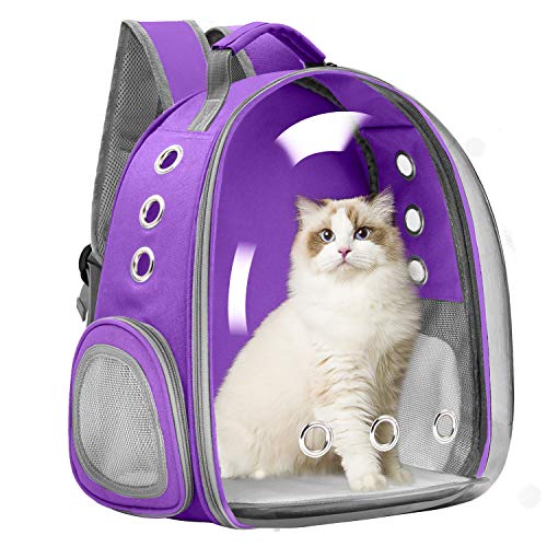 Vailge Mochila para mascotas, perros, gatos, mochila de espacio, portátil, bolsa de transporte para mascotas, viajes, transpirable, para gatos, perros pequeños (morado)