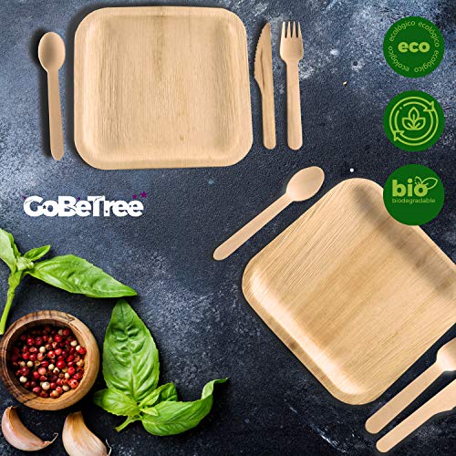 Vajilla desechable de 48 Piezas, 12 Platos de Hoja de Palma Cuadrados de 20 cm, Juego de Cubiertos de Madera Abedul de 12 cucharas, 12 Tenedores y 12 Cuchillos, Rustica, elegante y biodegradable Vajilla desechable de 48 Piezas, 12 Platos de Hoja de Palma Cuadrados de 20 cm, Juego de Cubiertos de Madera Abedul de 12 cucharas, 12 Tenedores y 12 Cuchillos, Rustica, elegante y biodegradable