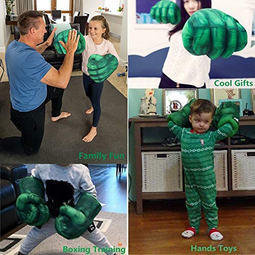 Valeny Guantes de Boxeo 1 par de Superhero Guantes de Puño Mano Dedos Guantes Suave Juguete de Peluche Cumpleaños Halloween Niños Entrenamiento de Boxeo(Verde)