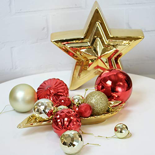 Valery Madelyn 50 Piezas Bolas de Navidad de 3-8 cm, Adornos Navideños para Arbol, Decoración de Bolas de Navidad Inastillable Plástico de Rojo y Dorado, Regalos de Colgantes de Navidad (Lujo)