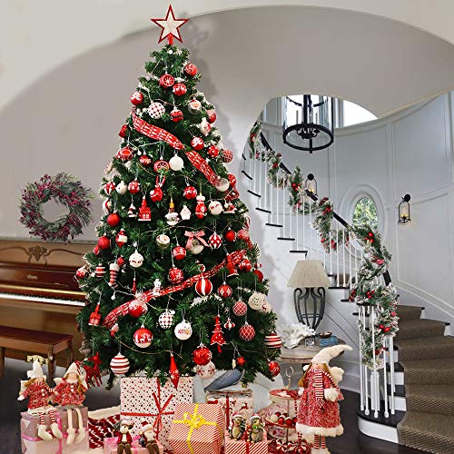 Valery Madelyn 52Pcs Bolas de Navidad de 3-5cm, Adornos de Navidad para Arbol, Decoración de Bolas Navideños Inastillable Plástico de Rojo y Blanco, Regalos de Colgantes de Navidad (Tradicional)