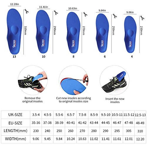 Valsole Plantillas Ortopédicas soportes de arco y talones la absorción de choque- para el dolor de talón, pie plano, Fascitis Plantar, dolor de rodilla y espalda (35-36 EU (230mm), V107B-Azul)