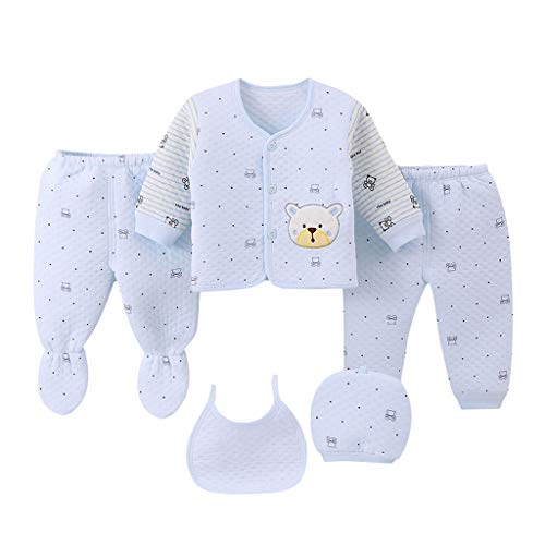 Value Pack Recién Nacido Bebé, LANSKIRT 11PCS Bebé Niña Niño Dibujos Animados Manga Larga Tops + Sombrero + Dos Pantalones + Conjunto de Traje Babero (Azul claro-04, 0-3 Meses) Value Pack Recién Nacido Bebé, LANSKIRT 11PCS Bebé Niña Niño Dibujos Animados Manga Larga Tops + Sombrero + Dos Pantalones + Conjunto de Traje Babero (Azul claro-04, 0-3 Meses)