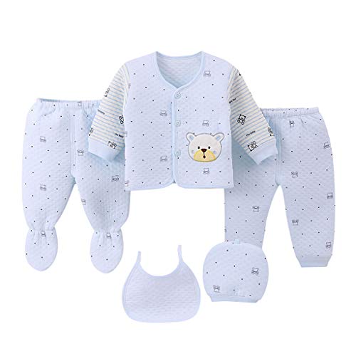 Value Pack Recién Nacido Bebé, LANSKIRT 11PCS Bebé Niña Niño Dibujos Animados Manga Larga Tops + Sombrero + Dos Pantalones + Conjunto de Traje Babero (Azul claro-04, 0-3 Meses)