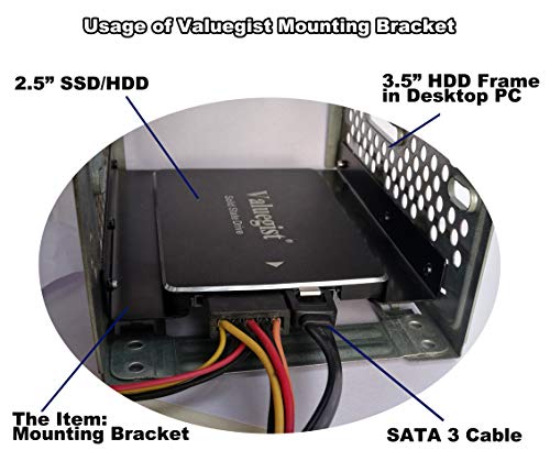 Valuegist Kit de montaje interno SSD/HDD de 2.5 "a 3.5", adaptador de soporte de metal con cable SATA 3.0 Valuegist Kit de montaje interno SSD/HDD de 2.5 "a 3.5", adaptador de soporte de metal con cable SATA 3.0