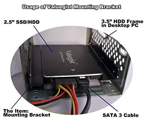 Valuegist Kit de montaje interno SSD/HDD de 2.5 "a 3.5", adaptador de soporte de metal con cable SATA 3.0