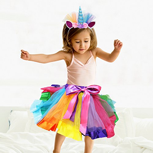 vamei Disfraz de Unicornio para Niñas Diadema Unicornio Floral con Oreja y Falda Tutú de Arco Iris Disfraz para Fiesta Púrpura(Azul) vamei Disfraz de Unicornio para Niñas Diadema Unicornio Floral con Oreja y Falda Tutú de Arco Iris Disfraz para Fiesta Púrpura(Azul)