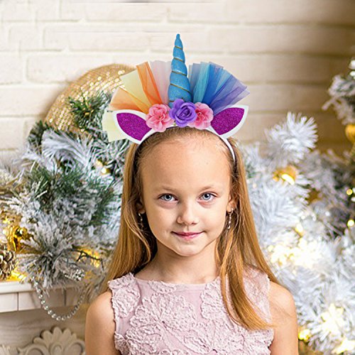 vamei Disfraz de Unicornio para Niñas Diadema Unicornio Floral con Oreja y Falda Tutú de Arco Iris Disfraz para Fiesta Púrpura(Azul) vamei Disfraz de Unicornio para Niñas Diadema Unicornio Floral con Oreja y Falda Tutú de Arco Iris Disfraz para Fiesta Púrpura(Azul)