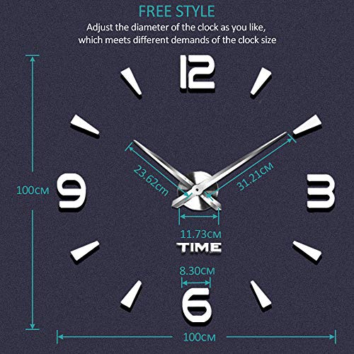 Vangold DIY Reloj de pared sin marco espejo grande 3D Sticker-2 años de garantía (Plata-73) Vangold DIY Reloj de pared sin marco espejo grande 3D Sticker-2 años de garantía (Plata-73)