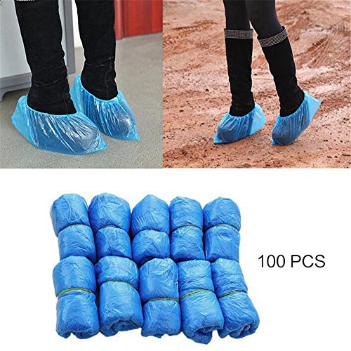 Vanker - 100 cubrezapatos desechables de plástico azul impermeables Vanker - 100 cubrezapatos desechables de plástico azul impermeables