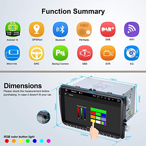 Vanku 9" Android 10 Autoradio de Coche Compatible para VW Radio con PX6, 4G + 64G/ GPS Navegador con Qualcomm Bluetooth 5.0, Soporte WiFi, Control del Volante, Dab+, SD/USB Vanku 9" Android 10 Autoradio de Coche Compatible para VW Radio con PX6, 4G + 64G/ GPS Navegador con Qualcomm Bluetooth 5.0, Soporte WiFi, Control del Volante, Dab+, SD/USB
