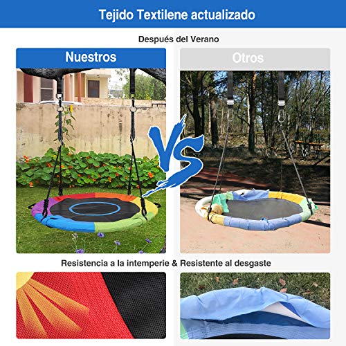 Vanku Columpio Jardín - Columpio Nido Niños Adultos Carga 300KG, Textliene Desgaste Columpio Infántil Redonda Grande Diámetro 101.6cm, Columpio Exterior al Aire Libre - Multicolor