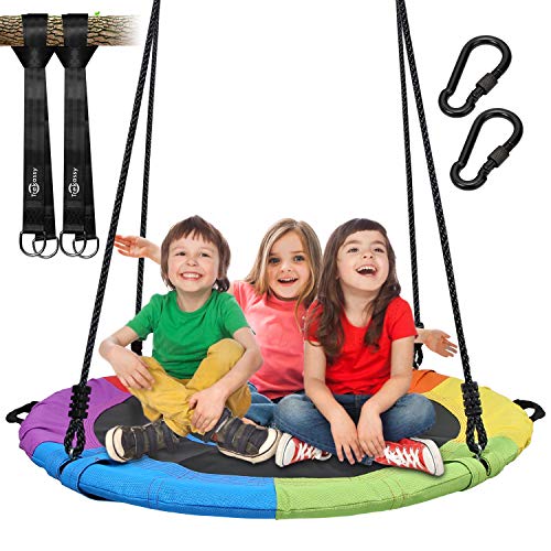 Vanku Columpio Jardín - Columpio Nido Niños Adultos Carga 300KG, Textliene Desgaste Columpio Infántil Redonda Grande Diámetro 101.6cm, Columpio Exterior al Aire Libre - Multicolor Vanku Columpio Jardín - Columpio Nido Niños Adultos Carga 300KG, Textliene Desgaste Columpio Infántil Redonda Grande Diámetro 101.6cm, Columpio Exterior al Aire Libre - Multicolor