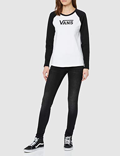 Vans Flying V LS Raglan Camisa Manga Larga, Multicolor (White-Black Yb), 40 (Talla del Fabricante: Large) para Mujer