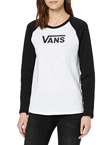 Vans Flying V LS Raglan Camisa Manga Larga, Multicolor (White-Black Yb), 40 (Talla del Fabricante: Large) para Mujer