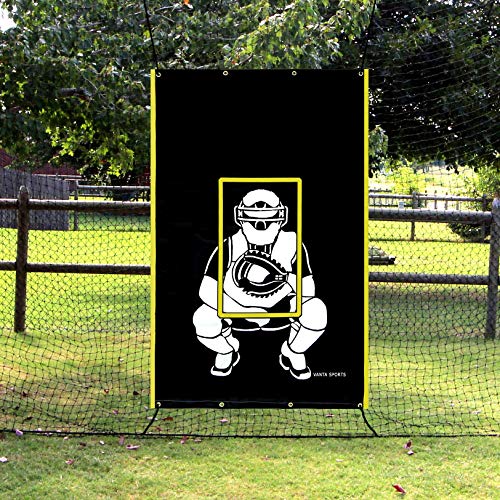 VANTA SPORTS Select - Tope de vinilo de 4 pies x 6 pulgadas con imagen Strike Zone y Catcher para béisbol/softball, telón de fondo de jaula de bateo y protector de red