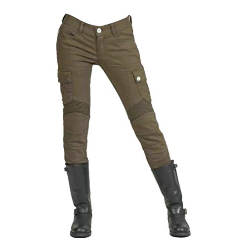 Vaqueros De Motociclista Para Mujer Con 4 Almohadillas Protectoras Extraíbles, Pantalones De Ciclismo Anticaída Elásticos De Locomotora De Kevlar, Pantalones De Carreras Profesionales (Green,XXS)