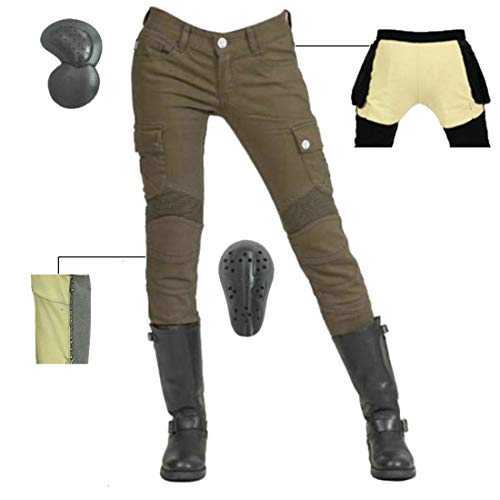 Vaqueros De Motociclista Para Mujer Con 4 Almohadillas Protectoras Extraíbles, Pantalones De Ciclismo Anticaída Elásticos De Locomotora De Kevlar, Pantalones De Carreras Profesionales (Green,XXS)