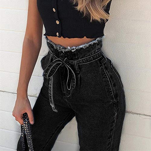 Vaqueros Retro para Mujer Cinturón Alto Estiramiento De Mezclilla Flaco Pantalones De Lápiz con Borlas para Mujer Pantalones Delgados Pantalones Casuales con CR