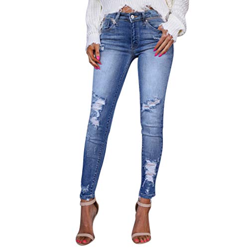 Vaqueros Rotos Mujer Pantalones Lápiz Ajustados Pantalones Largos Casual Cintura Alta Pantalones Pitillos Elásticos Push Up Skinny Jeans de Mujer Adelgazados Otoño Invierno RISTHY