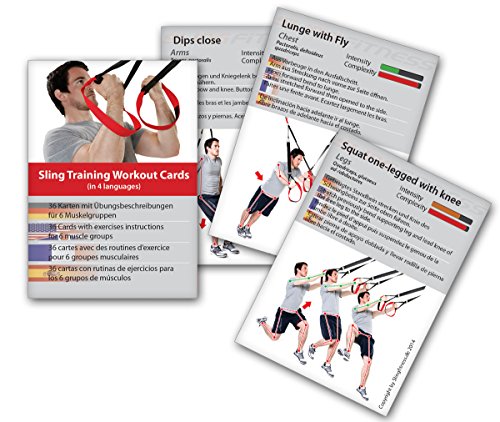 Variosling® Cartas de Entrenamiento en Suspensión con 54 Ejercicios | Plan/Rutina/instrucción del Entrenamiento Funcional/Muscular | Juego de Naipes para Entrenamientos en Grupo