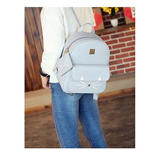 VARMHUS Mochila de ocio Cute Cat Mini School Bag, para Mujeres o Niñas (Gris, 31 * 25 * 13 CM)