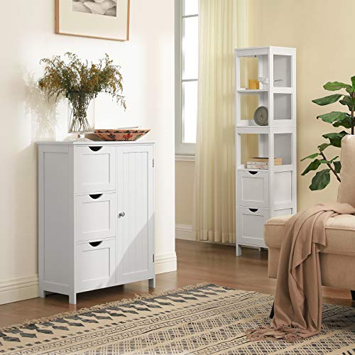 VASAGLE Armario de Baño, Armario de Piso con 3 Cajones Grandes y 1 Estante Ajustable, 60 x 30 x 81 cm, Blanco BBC49WT VASAGLE Armario de Baño, Armario de Piso con 3 Cajones Grandes y 1 Estante Ajustable, 60 x 30 x 81 cm, Blanco BBC49WT