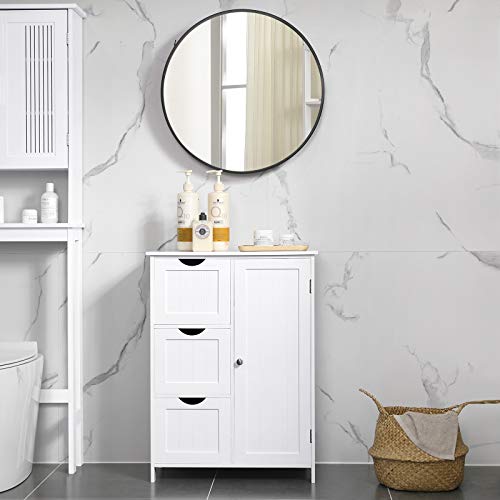 VASAGLE Armario de Baño, Armario de Piso con 3 Cajones Grandes y 1 Estante Ajustable, 60 x 30 x 81 cm, Blanco BBC49WT VASAGLE Armario de Baño, Armario de Piso con 3 Cajones Grandes y 1 Estante Ajustable, 60 x 30 x 81 cm, Blanco BBC49WT