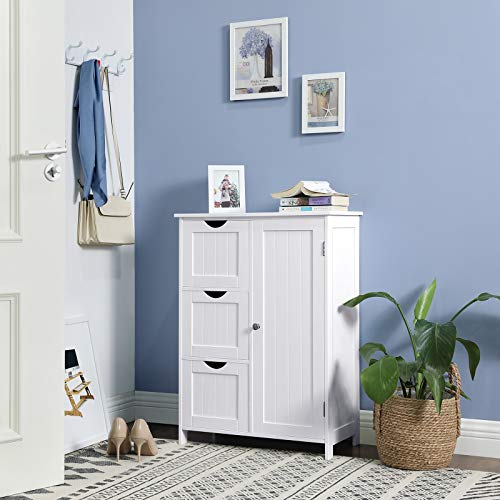 VASAGLE Armario de Baño, Armario de Piso con 3 Cajones Grandes y 1 Estante Ajustable, 60 x 30 x 81 cm, Blanco BBC49WT VASAGLE Armario de Baño, Armario de Piso con 3 Cajones Grandes y 1 Estante Ajustable, 60 x 30 x 81 cm, Blanco BBC49WT