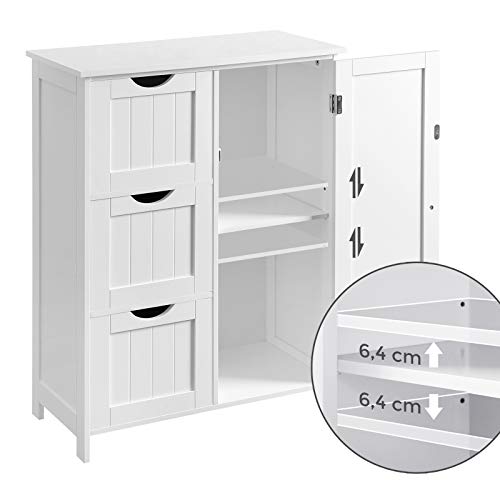 VASAGLE Armario de Baño, Armario de Piso con 3 Cajones Grandes y 1 Estante Ajustable, 60 x 30 x 81 cm, Blanco BBC49WT VASAGLE Armario de Baño, Armario de Piso con 3 Cajones Grandes y 1 Estante Ajustable, 60 x 30 x 81 cm, Blanco BBC49WT