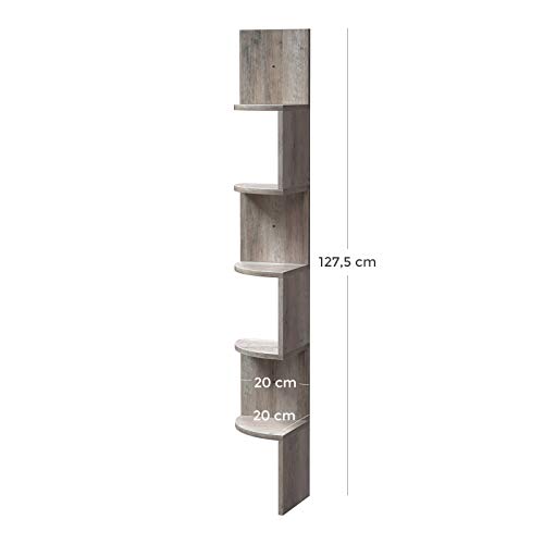 VASAGLE Estantería para Esquina de 5 Niveles, Estantería Esquinera, de Madera, Ideal para Cocina, Dormitorio, Sala de Estar, Estudio, Greige LBC020M01