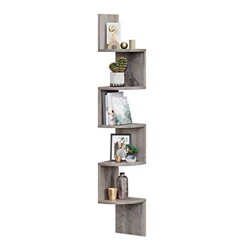 VASAGLE Estantería para Esquina de 5 Niveles, Estantería Esquinera, de Madera, Ideal para Cocina, Dormitorio, Sala de Estar, Estudio, Greige LBC020M01 VASAGLE Estantería para Esquina de 5 Niveles, Estantería Esquinera, de Madera, Ideal para Cocina, Dormitorio, Sala de Estar, Estudio, Greige LBC020M01