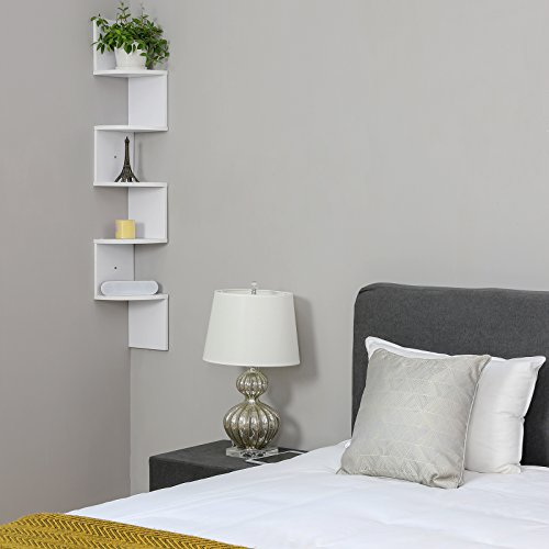 VASAGLE Estantería para Esquina, Estantería Colgante de 5 Niveles, Estantería de Pared con Diseño en Zigzag, Estantería para Libros, Blanco LBC20WT VASAGLE Estantería para Esquina, Estantería Colgante de 5 Niveles, Estantería de Pared con Diseño en Zigzag, Estantería para Libros, Blanco LBC20WT