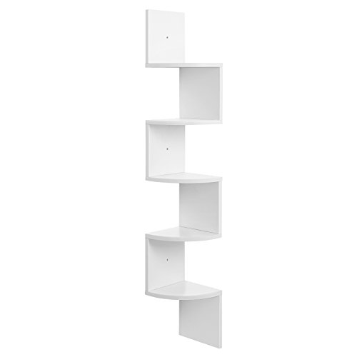 VASAGLE Estantería para Esquina, Estantería Colgante de 5 Niveles, Estantería de Pared con Diseño en Zigzag, Estantería para Libros, Blanco LBC20WT VASAGLE Estantería para Esquina, Estantería Colgante de 5 Niveles, Estantería de Pared con Diseño en Zigzag, Estantería para Libros, Blanco LBC20WT
